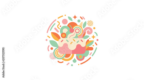 Colorful Abstract Cake Illustration with Vibrant Geometric Shapes