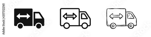 Bild auf Leinwand Delivery truck with bidirectional arrow icons set