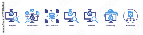 Fotografie Performance Insights web banner icon vector illustration with icons of Analytics