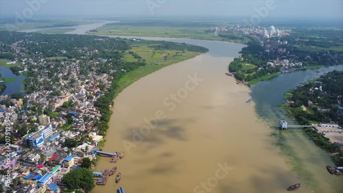 view from above of the Ganga River and the Vedic Planetarium