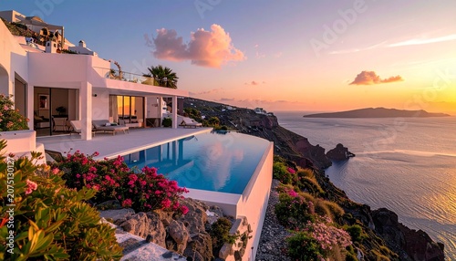 Luxury Santorini Villa with Caldera Infinity Pool at Sunrise