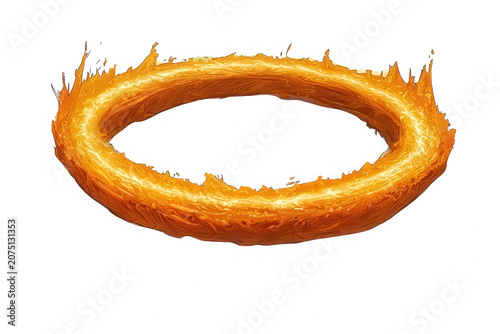Glowing orange fire ring with textured, fiery appearance, symbolizing energy and warmth, Isolated cutout on a transparent background