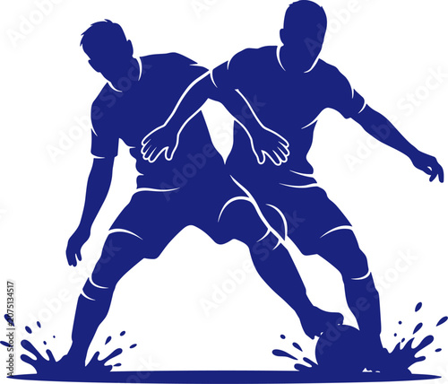 Cuadro en lienzo Two soccer players tackling for the ball with dramatic water splashes on pitch