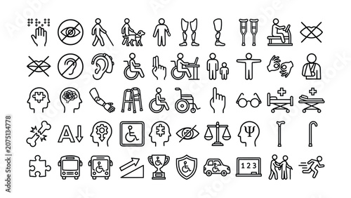 Tableau sur toile Black and white line icons set for accessibility health care and disabilities co