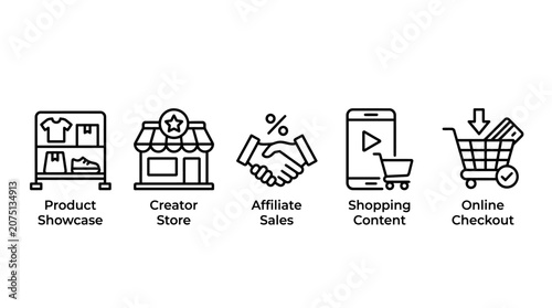 Set of E-commerce and Online Shopping Process Icons for Digital Marketing and Business Sales