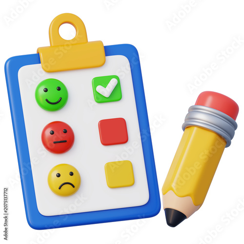 Customer feedback survey clipboard pencil 3d for service quality assessment market research analysis