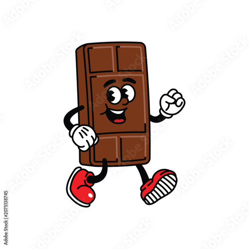 Quadro su tela Happy Chocolate Bar Cartoon Character Walking with a Smile.