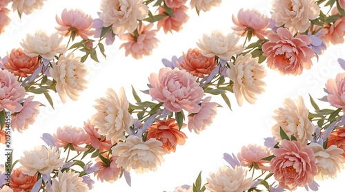 Elegant seamless floral pattern with pink and cream peonies