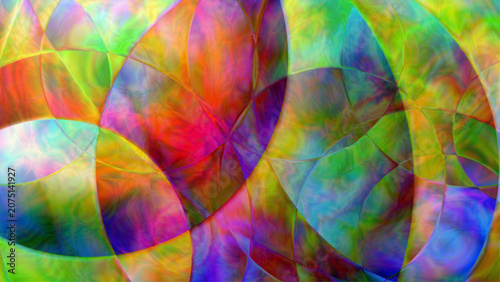Fotografie Intricate psychedelic abstract pattern featuring overlapping translucent curved