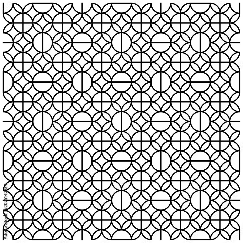 Obraz premium Modern Geometric Interlocking Circle Grid Pattern. Geometric Circles and Stars Pattern Background. 