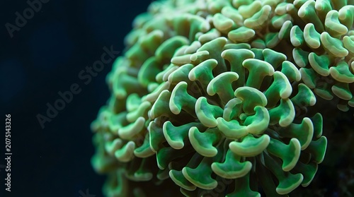 Vibrant green hammer coral tentacles in macro view