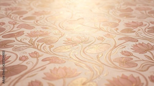 Elegant rose gold lotus flower pattern with golden shimmer