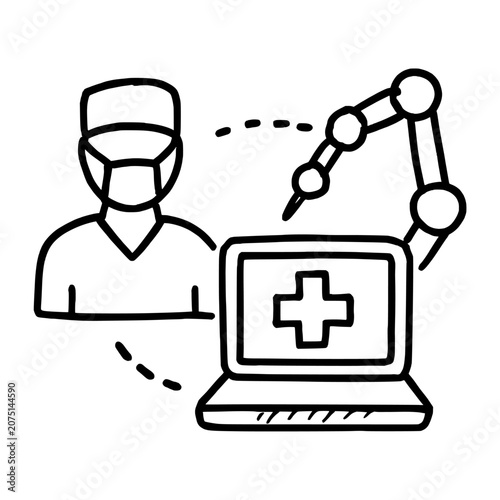 Remote Surgery Assistance Hand Drawn Doodle Black Ink Line Line Icon