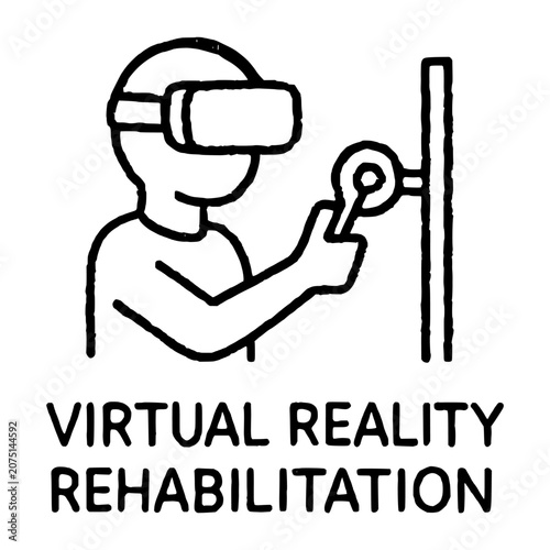 Virtual Reality Rehabilitation Hand Drawn Doodle Black Ink Line Line Icon