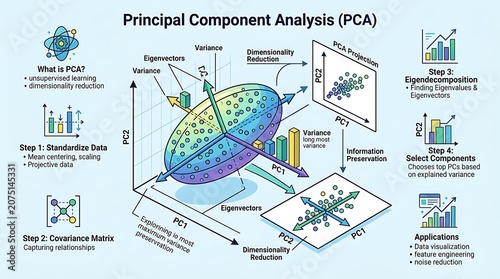 Diagram of principal component analysis for dimensionality reduction