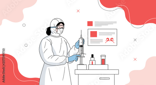 Medical Scientist in Hazmat Suit Preparing Vaccine Injection in Laboratory