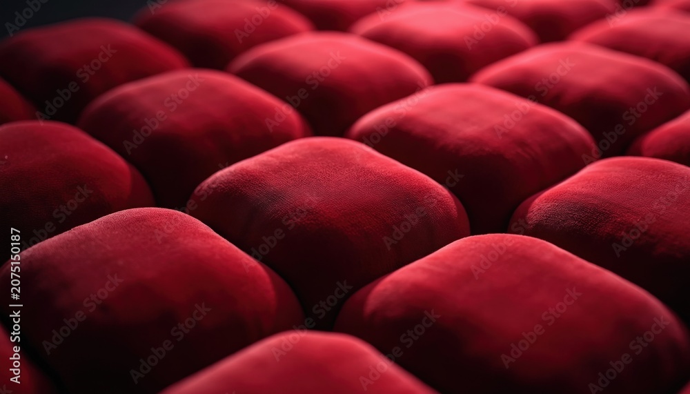 Fototapeta premium Dark red velvet fabric with geometric quilted pattern. Soft plush texture creates luxurious and elegant backdrop. Detailed surface showcases rich color.