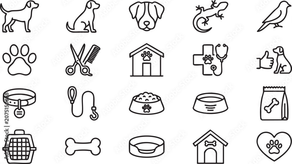 Fototapeta premium A collection of dog and pet related icons on a white background