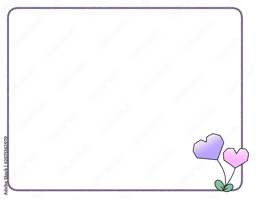 Fototapeta premium Round rectangle frame border with geometric heart flower illustration