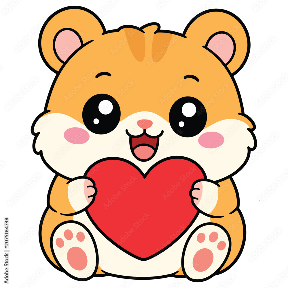 Fototapeta premium Cute cartoon hamster holding a red heart