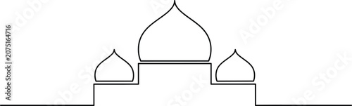 Photography Mosque continuous line vector illustration featuring elegant Islamic architecture outline for Ramadan Eid religion worship culture and heritage design