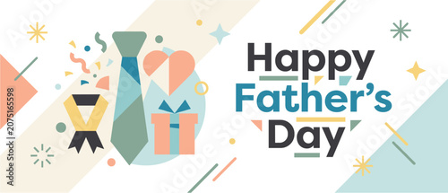 Fathers day vector greeting card with gifts bow ties confetti and blue orange style