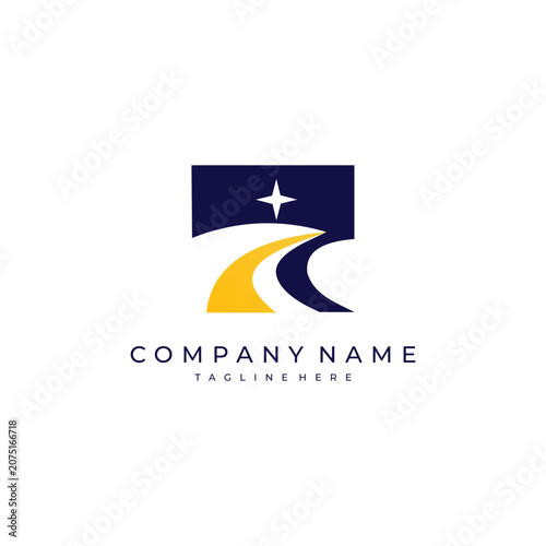 Modern road path logo with star symbol, suitable for travel, navigation, logistics, journey, coaching, and business branding.