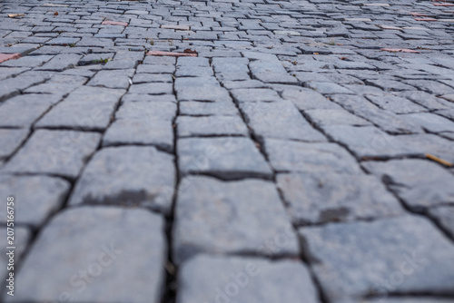Canvastavla Grey Granite Cobblestone Pavement With Square Setts Perspective