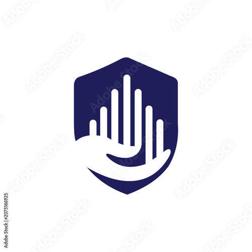 Blue shield hand logo representing protection, care, support, security, health, insurance, and trustworthy service brands.