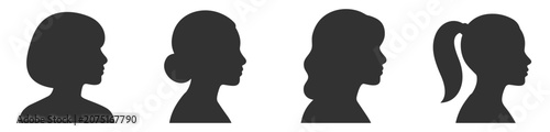 female profile silhouettes set vector illustration on transparent background