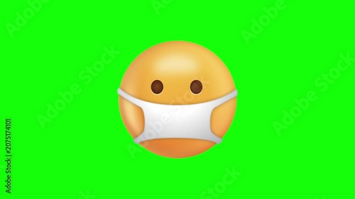 Yellow Emoji Wearing Medical Mask Green Screen.