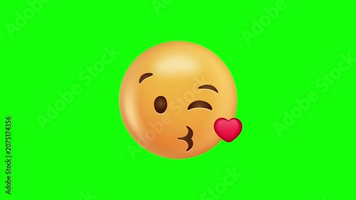 Winking Kiss Emoji On Green Screen Background.