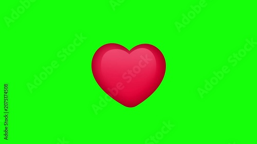 Animated Red Heart Icon On Green Screen Background.
