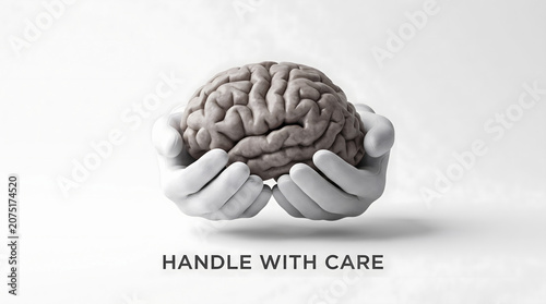 Minimalist conceptual illustration symbolizing careful protection of brain health and neurological wellbeing through elegant museum-inspired presentation.