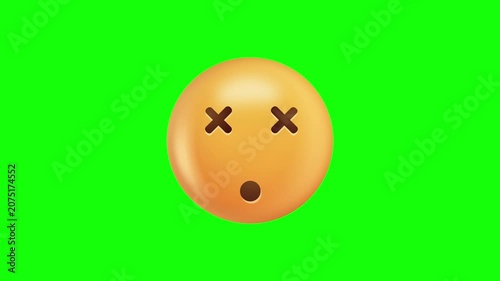 Yellow Emoji With Crossed Eyes On Greenscreen.