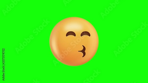 Glossy Kissing Emoji On Green Screen Background.
