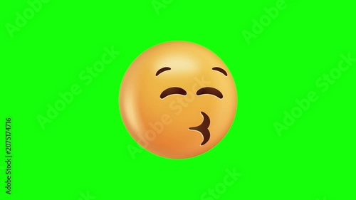 Kissing Face Emoji On Green Screen Background.