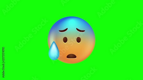 Worried Sweating Face Emoji on Green Screen.