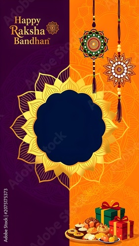 Festive Raksha Bandhan Background Featuring Beautifully Decorated Rakhi and blank space for text