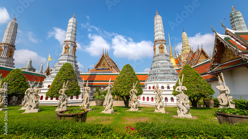 Chedis (stupas) at the Wat Phra Kaeo temple complex in the Thai capital, Bangkok
