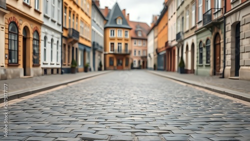 Empty cobblestone street, European town atmosphere.