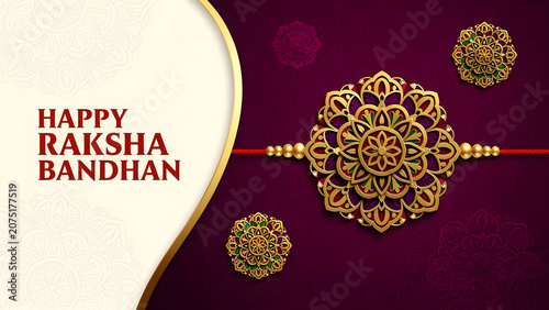 Greeting background with decorated rakhi and gift for Raksha Bandhan (Bond of protection and care) – Indian festival of sisters and brothers