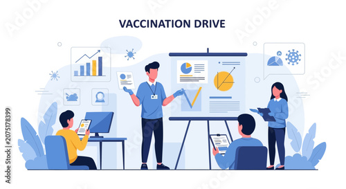 Vaccination Drive Presentation: Medical Team Discussing Health Data and Research