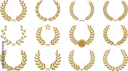 Photos Golden laurel wreath vector icon set with olive branch wheat foliate designs sta