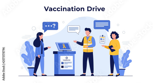 Vaccination Drive: Healthcare worker explains vaccination process to people at clinic