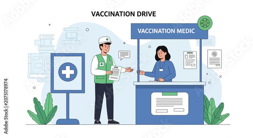 Vaccination Drive: Medic Administers Vaccine at Health Clinic Station