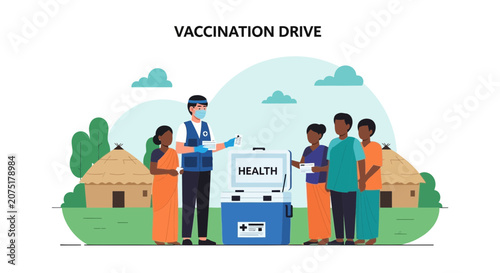 Vaccination Drive in Rural Community: Healthcare Worker Administers Vaccine to Villagers