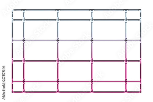 Metal Grid Structure on Transparent Background with Colorful Tubes