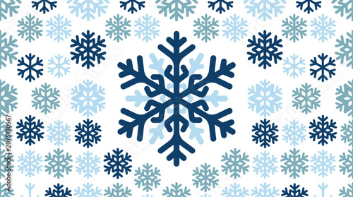 Slika na platnu Winter wonderland scene with intricate navy blue snowflakes on frosty light blue