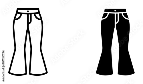 Flared Jeans Icons, Retro Bell Bottom Pants Vector Graphics, Vintage Denim Silhouette